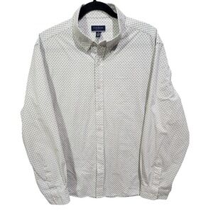 Club Room Golf Flag AOP White 4 Way Stretch‎ Button Down XL Slim Fit Preppy